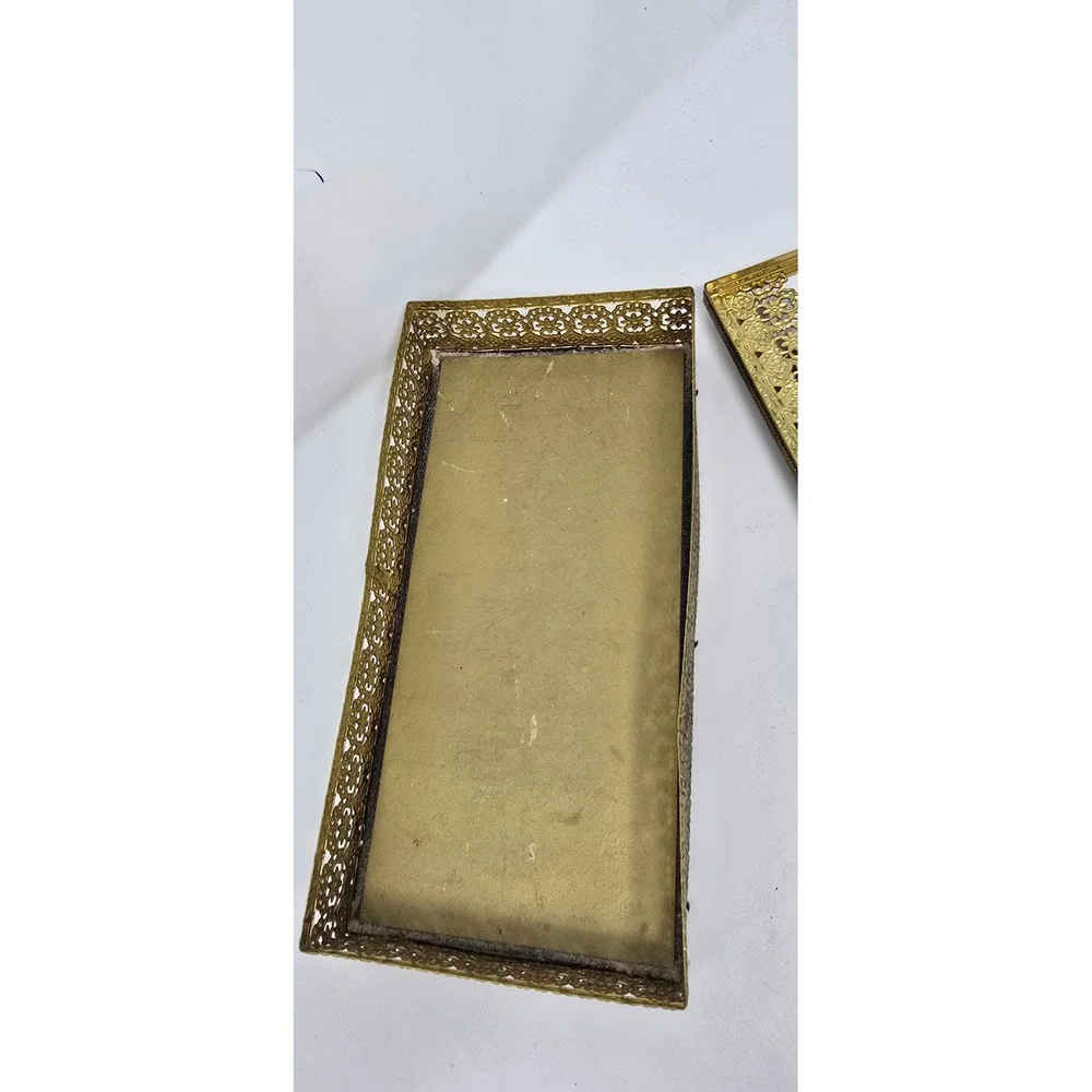 Vtg tissue box Holder 24 Kt gold plated filigree floral